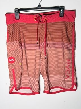 RVCA Men’s Red and Coral Gradient Stripe Swim Board Shorts